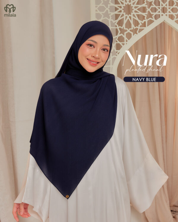 NURA PLEATED SHAWL - NAVY BLUE